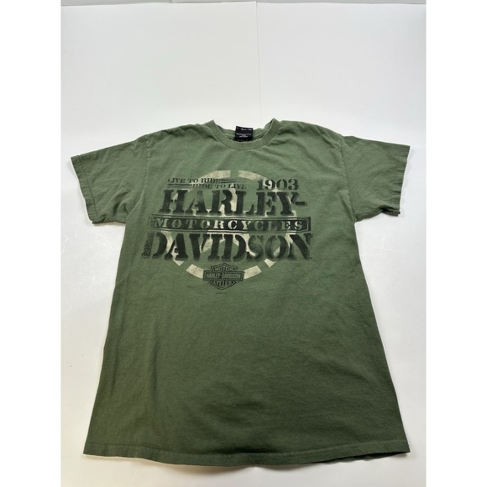Mens Harley Davidson Green Shirt Size Small skull biker gear‎ MILITARY Overseas